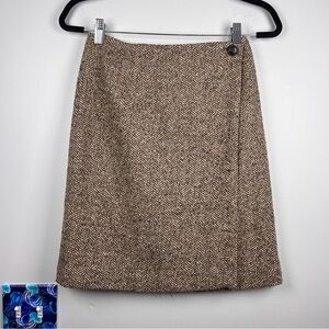 Vintage Y2K Express Brown Wool Herringbone Academia Wrap Preppy Skirt Small 3